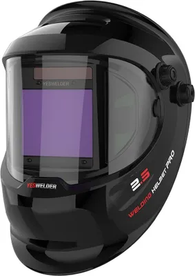 Produktbild von Automatik Schweißhelm 10x8,2cm Sichtfeld, mit Seitenansicht | Echtfarben Schweißmaske, großes sichtfeld, solarbetrieben, vier Lichtbogensensoren, DIN 4/5-9/9-13, für WIG, MIG, MMA