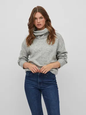 Produktbild von VILA Rollkragen Strickpullover Basic Stretch Sweater mit Schlitzen VICILIA Größe: M