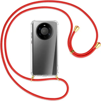 Produktbild von Handykette Backcover-Schutzhülle mit Band (Metall goldfarben) für Huawei Mate 40 Pro Plus - rot