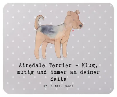 Produktbild von Mr. & Mrs. Panda Mauspad Airedale Terrier - Grau Pastell - Geschenk, Mousepad, Hunderassen, mousematte, Hundespruch, mausteppich, Pflege, Weisheit, Wachhund, Mouse Pad