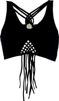 Produktbild von Goa Psytrance Bikini Top, Boho Top, Pixi Top, Fransentop - Schwarz, Damen, Elasthan,Baumwolle, Größe: L