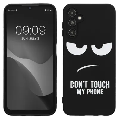 Produktbild von kwmobile Hülle kompatibel mit Samsung Galaxy A14 5G - Handyhülle Silikon Case - Don't touch my Phone Weiß Schwarz
