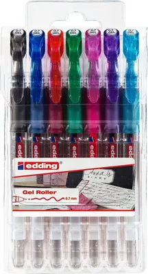 Produktbild von Gelroller edding 2185 0,7mm sortiert 7er-Set Standard-Farben Packung mit 12 Stück
