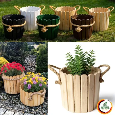 Produktbild von Floranica Runder Blumentopf 20 x 30 cm Unbehandelt Pflanzentopf aus Kieferholz für Haus Garten