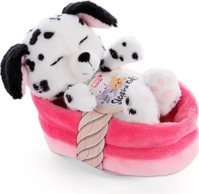Produktbild von Nici Sleeping Pets Kuscheltier – Dalmatiner-Welpe, schlafend im Körbchen – 12 cm