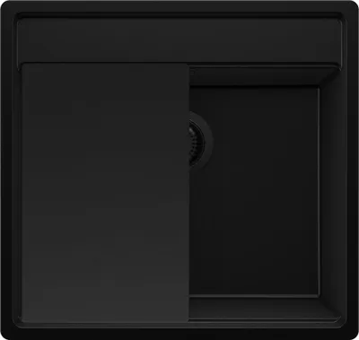 Produktbild von PRIMAGRAN Spülbecken Alles Schwarz 56x53cm, Granitspüle 1 Becken + Ablauf-Set + Schneidebrett, Küchenspüle ab 60er Unterschrank - Bergen