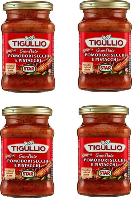 Produktbild von Tigullio: "Gran Pesto Pomodori Secchi e Pistacchi" getrocknete Tomaten und Pistazien Pesto – 190 ml Packungen (4 Stück)