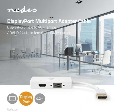Zdjęcie produktu dla Nedis CCGP37366WT02, DisplayPort, VGA + HDMI + DVI, Męska, Żeńska, Prosty, Prosty
