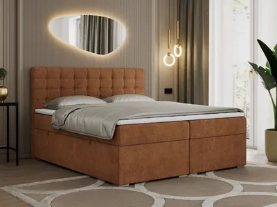Produktbild von Boxspringbett 200x200 mit Bettkasten, Bett 200x200 mit Matratze und Topper - SUSAN - 200x200 - Orange - Struktur - H4