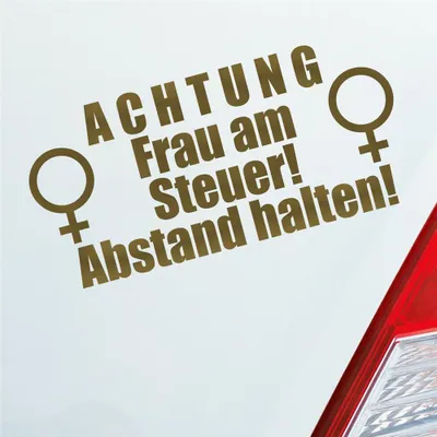 Produktbild von Auto Aufkleber ACHTUNG Frau am Steuer! Abstand halten! 19x9 cm Gold Sticker Heckscheibenaufkleber