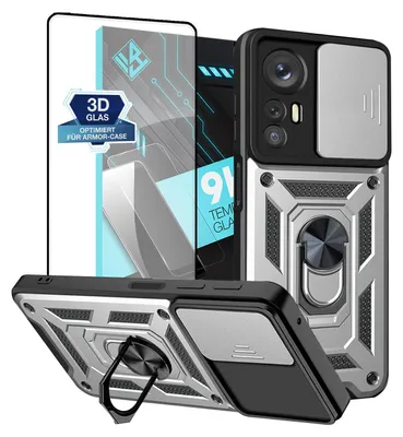 Produktbild von Armor Handyhülle für Xiaomi 12 Pro mit 9H Displayglas Displayschutz Kameraschutz Handy Panzer Case Cover Schutzhülle Outdoor Farbe: Silber