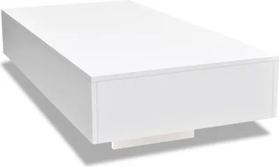 A white coffee table with a drawer shown from a diagonal angle.
