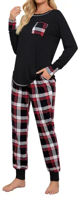 Produktbild von Fuakesor Damen Schlafanzug Lang Pyjama Set Herbst Winter Nachtwäsche Zweiteilige