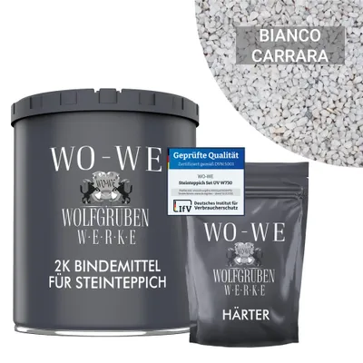 Produktbild von Steinteppich Set Marmorkies Bodenbeschichtung W730 Bianco Carrara Weiß 1-4mm - (25Kg) 2qm