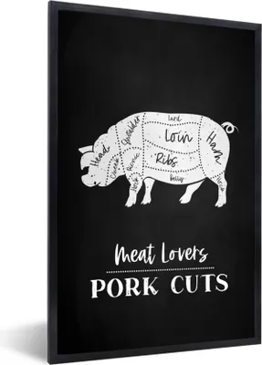 Produktbild von MuchoWow® Gerahmtes Poster Fleisch - Schwein - Fleischer 60x90 cm - Poster mit Schwarzem Bilderrahmen Wandposter Rahmen Foto Bilder - Kunst