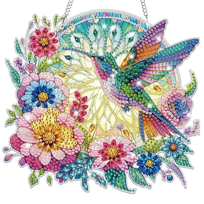 Immagine prodotto di Set per creare ciondoli con cristalli colorati a forma di uccello e fiore, ideale per decorazioni da appendere, adatto a bambini e adulti