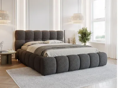 Produktbild von FurniDe24 Polsterbett Ted 200x200 cm - Bett 200x200, Polsterbett mit Bettkasten & Lattenrost - Bouclé-Stoff - Bett Dunkelgrau (Quelle 92)