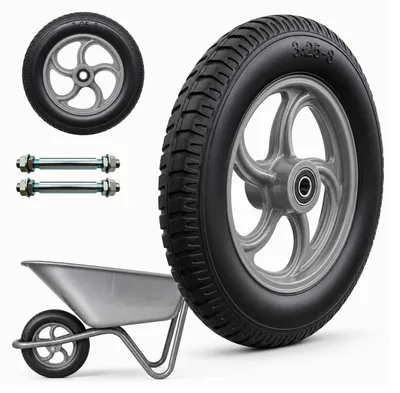 Immagine prodotto di Set di 2 ruote per carrelli a mano Relaxdays, 3.25-8, gomma piena, ruota completa con cerchione in acciaio, asse, ruota di ricambio per carriola, nero/grigio