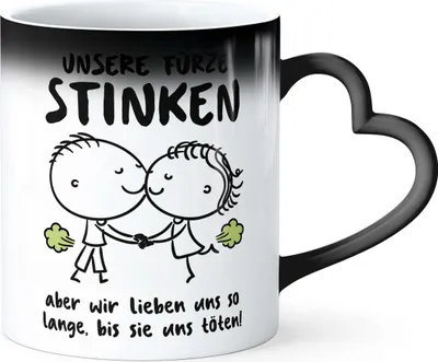 Produktbild von Kaffee-Tasse Zaubertasse Spruch Lustig Fürze stinken Pupsen Geschenk Liebe Ironie Sarkasmus Herzhenkel MoonWorks®
