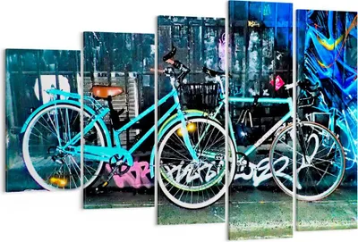 Produktbild von Bild auf Leinwand - Leinwandbild - Fahrräder Graffiti Straße Wand - 150x100cm - Wand Bild - Wanddeko - Leinwanddruck - Bilder - Kunstdruck - Leinwand bilder - Wandkunst - EG150x100-2949
