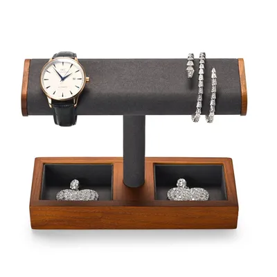 Produktbild von Multifunktional Massivholz T-Bar Uhrenständer,Uhrenhalter,Watch StandSchmuckständer für Organizer(Dunkelgrau)