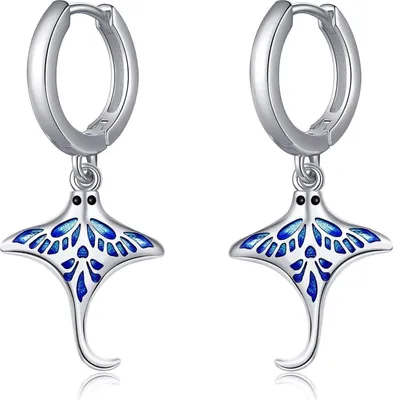 Image de Raie Boucles d'oreilles Argent Massif Créoles Océan Bijoux Femmes Filles
