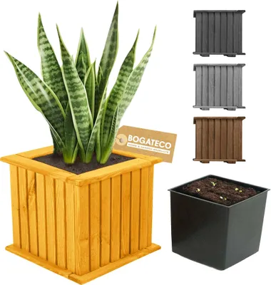 Obrázek produktu pro BOGATECO dřevěný truhlík na květiny | květináč | květináč 25 x 25 x 25 cm | květináč na bylinky pro domácí zahradu balkon terasu | květináč s plastovou vložkou | impregnovaný | světle hnědý