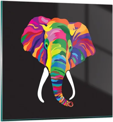Produktbild von Bilder auf glas - Elefant spaß bunt tier - 30x30cm - Glasbilder - Wandbilder - Kunstdruck - zum Aufhängen bereit - Wanddekoration aus Glas - Glas Bilder - Wandbild auf Glas - Einteilig - GAC30x30-2928