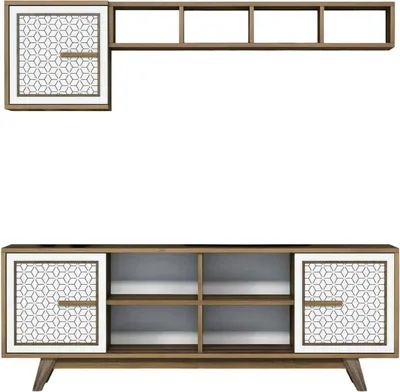 Produktbild von Fernsehschrank Diph, Ständer für Wohnzimmerfernseher, Niedriges Wohnzimmer-Sideboard, TV-Ständerbasis, 160x35h56 cm, Walnuss und Weiß