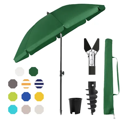 Produktbild von Sekey Sonnenschirm Rund Ø180cm Gartenschirm UV Schutz 50+ Strandschirm mit erdspieß & Schutzhülle, Neigungswinkel und Höhe verstellbar