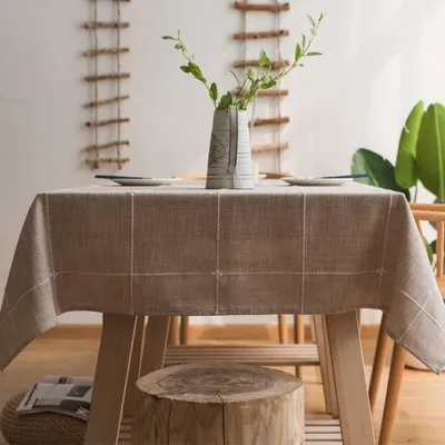 Obrázok produktu pre Obrus s vzhľadom na ľan, bavlna, 220x135 cm, umývateľný, hnedý, obdĺžnikový