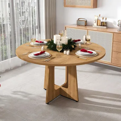 Zdjęcie produktu dla Okrągły stół jadalny o wymiarach 120 x 76 cm, z okleiną dębową, nowoczesny stół z MDF, idealny dla 4 osób, doskonały do jadalni, kuchni i salonu