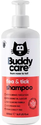 Produktbild von Buddycare Floh- und Zecken-Katzenshampoo – beseitigt Flöhe, Zecken und Milben – Tiefenreinigendes Shampoo für Hunde, Teebaum- und Eukalyptus-Flohshampoo für Hunde (500 ml)