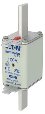 Obrázok produktu pre Pojistková vložka Eaton, nízke napätie, 100 A, striedavé napätie 400 V, 120 kA, NH02, gL/gG, IEC, dvojitý indikátor, rukoväť pod napätím 100NHG02B-400