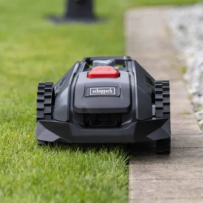 Produktbild von Scheppach Black Mähroboter RRMA300 - Schnittbreite 160 mm | Schnitthöhe 20 – 50 mm stufenlos | 300m² Flächenleistung | Regensensor | Kantenmähen
