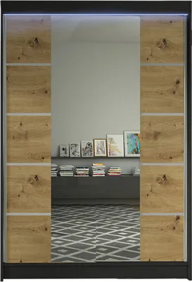 Produktbild von MIRJAN24 Schiebetürenschrank Lino V, mit Spiegel, Kleiderschrank vom Hersteller (Schwarz  / Artisan Eiche, mit RGB LED Beleuchtung)