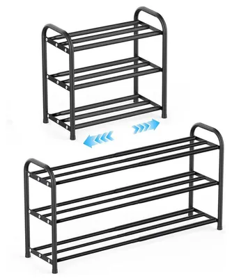 Image de Étagère à chaussures en métal, noire, extensible de 43 à 78 cm, 3 niveaux