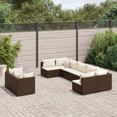 Produktbild von Langlebige 9-tlg. Garten-Sofagarnitur mit Kissen Braun Poly Rattan Gartenmöbel Sitzgarnitur Möbel5058448