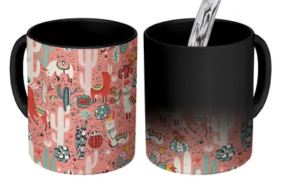 Obrázok produktu pre KitchenYeah® Magický hrnček Magický hrnček Magický vzor - Džungľa - Lama 350 ml Hrnček na zmenu farby Nápad na darček - Magický hrnček - Foto hrnček - Keramické hrnčeky - Obrázky - Šálka na kávu - Hrnček na nápoje