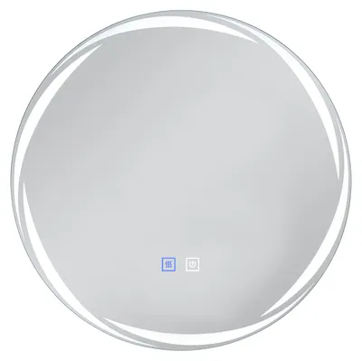 Image de Miroir de salle de bain éclairé COSTWAY, diamètre 50 cm, miroir de salle de bain rond LED, miroir mural avec variateur d'intensité, 3 couleurs de lumière, interrupteur tactile et fonction anti-buée