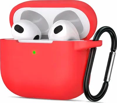 Immagine prodotto di Custodia protettiva in silicone per AirPods 3 con moschettone, custodia morbida al tatto, custodia resistente agli urti, antiscivolo, protezione a 360°,  rosso
