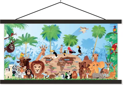 Produktbild von MuchoWow® Textilposter Tiere - Wald - Tropisch - Jungen - Mädchen - Kind 60x30 cm mit schwarzem Rahmen - Textilien