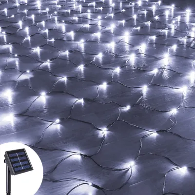 Produktbild von 1.5X1.5M 100 LED Solar Lichternetz Lichtervorhang 8 Lichtmodi Außen Party Garten Lichterkette, Kaltweiß