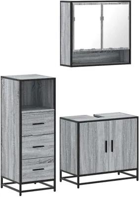 Produktbild von vidaXL 3-tlg. Badmöbel-Set Grau Sonoma Holzwerkstoff