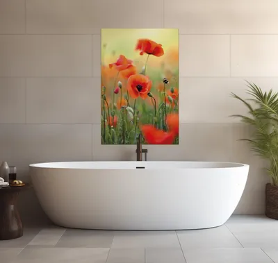 Produktbild von Wallario wasserfestes Poster selbstklebend 91,50 x 61 cm, Mohnblumenblüten, Badezimmerposter Spritzschutz mit Hochglanzoberfläche in Glasoptik