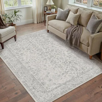 Obrázok produktu pre Koberec do obývačky, 120x170 cm, sivý, vintage štýl, krátky vlas, obdĺžnikový, mikrovlákno, protišmykový, umývateľný