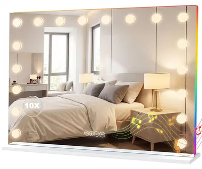 Obrázok produktu pre HOMCOM Hollywood Zrkadlo 80 x 60 cm Kozmetické zrkadlo s RGB osvetlením a Bluetooth