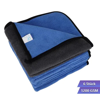 Produktbild von 6 Reinigungstücher – Strapazierfähige Reinigungstücher – Autowaschtücher – Autopoliertücher – Extra dicke, doppellagige Tücher – 40 x 40 cm – Blau