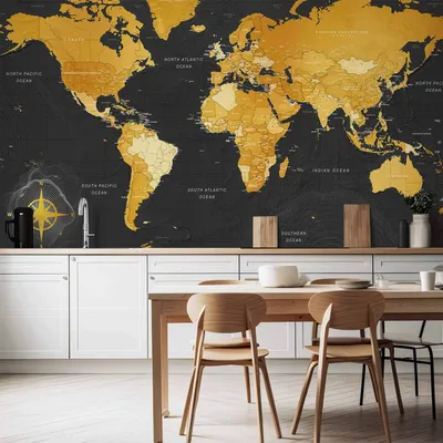 Produktbild von Vlies Fototapete - Map: Golden World 300x210 cm Karten k-A-0130-a-a