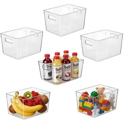 Image de Ensemble d'organisateurs de réfrigérateur Unyqoos® – 6 boîtes de rangement transparentes de 26 x 15,5 x 13 cm, en polyéthylène sans BPA, empilables avec poignée, pour la cuisine et le stockage